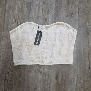 PrettyLittleThing Cream Corset Crop Top